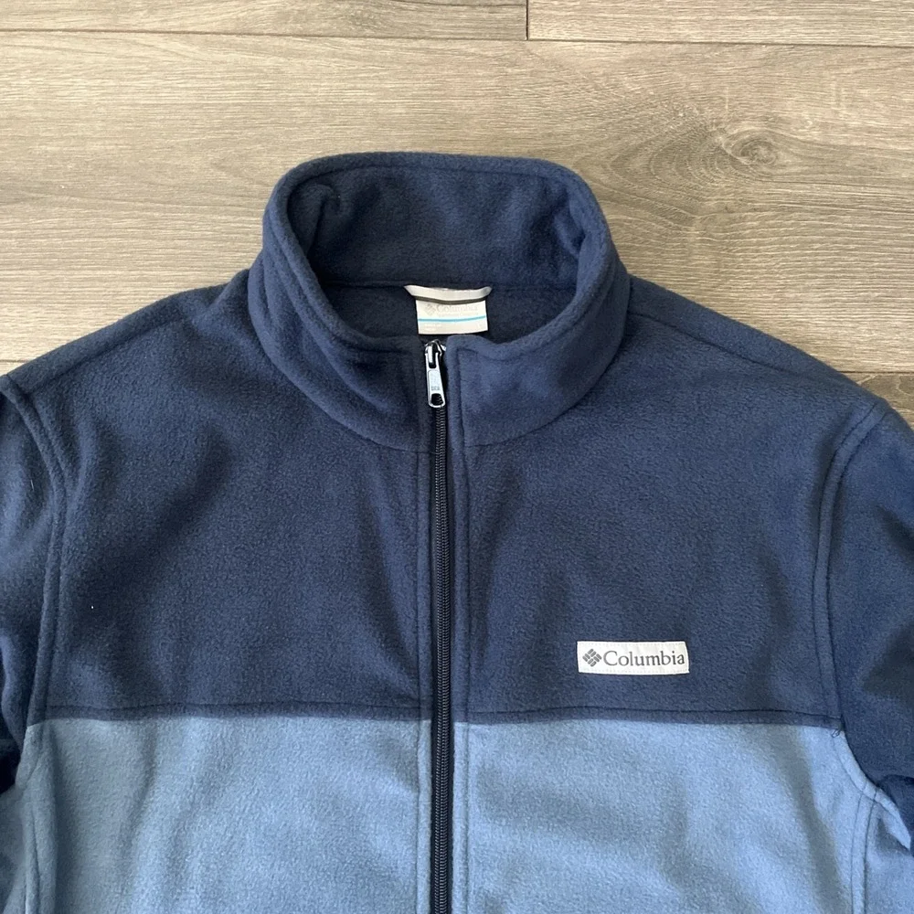 Columbia Full Zip Fleece Jacket Mens L 2-Tone Blue